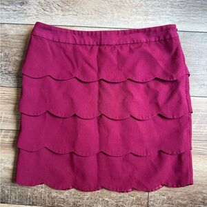 LOFT Magenta Scalloped Tiered Mini Skirt